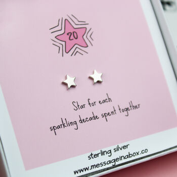 20th Anniversary Sterling Silver Star Message Earrings, 2 of 7