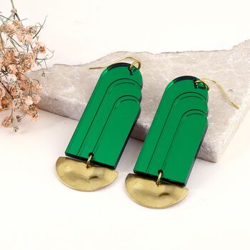 Clip On Earrings Art Deco Small Green Fountain, 2 of 7