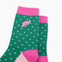Embroidered Conch Shell Combed Cotton Socks In Green/Pink, thumbnail 2 of 4