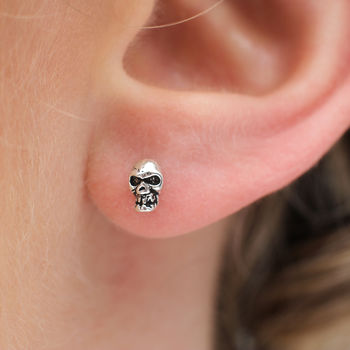 Sterling Silver Tiny Skulls Or Wing Earrings, 4 of 8