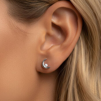 Gold Or Silver Women's Dainty Crescent Moon And Star Stud Earrings, 2 of 6