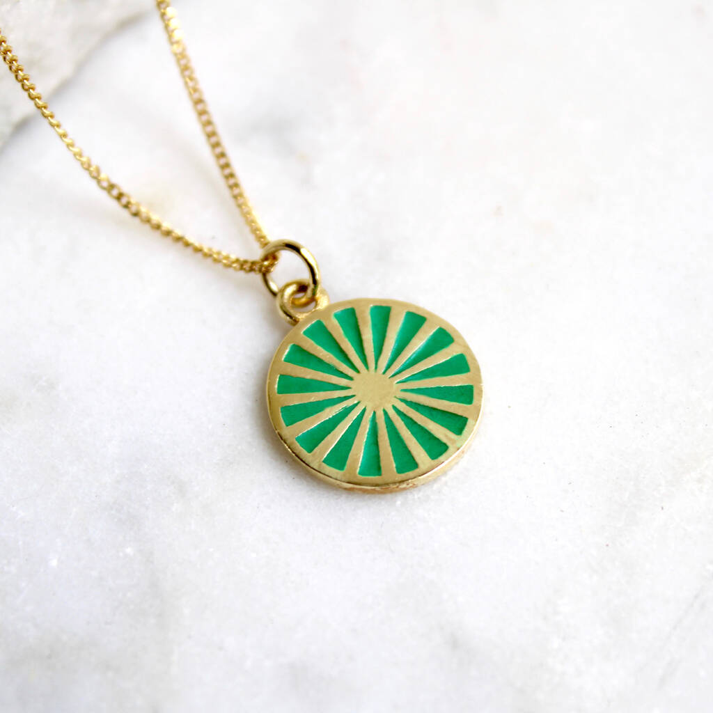 Spinning Wheel Enamel Necklace Gold Vermeil By Lime Tree Design