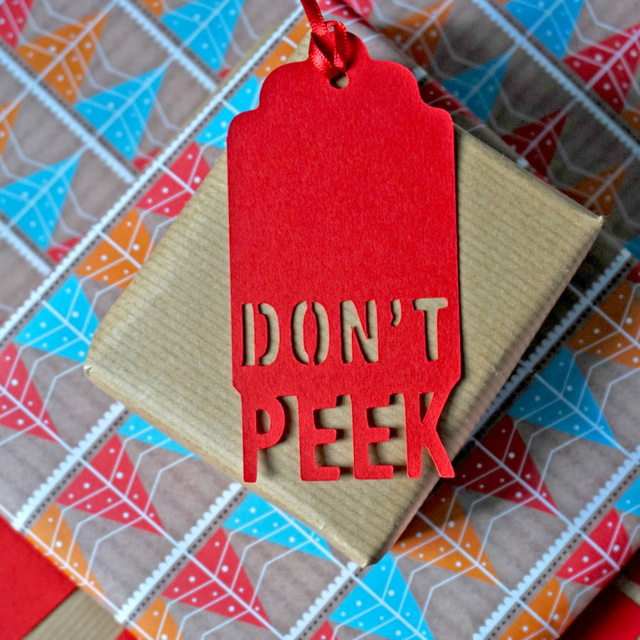 Four Festive 'Don't Peek' Papercut Gift Tags, 1 of 4