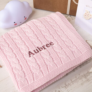 Baby Girls Pink Cable Blanket And Hat Gift Set, 2 of 8