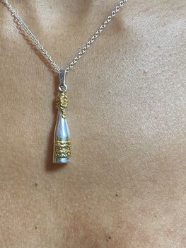 Champagne Bottle Pendant In Silver And 18 Ct Gold, 2 of 3