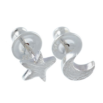 Twilight Textured Moon And Star Mismatched Silver Studs, 7 of 8