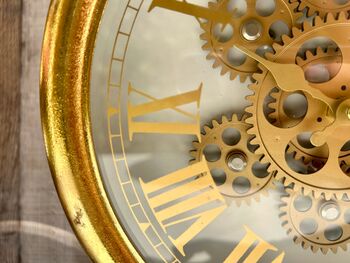 Gold Distressed Moving Gears Mantel Clock Roman Numeral, 4 of 8