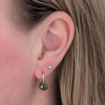 Peridot Teardrop August Birthstone Earrings, Silver, 2 of 5