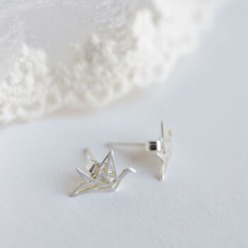 Sterling Silver Origami Crane Earrings In A Gift Box, 8 of 9