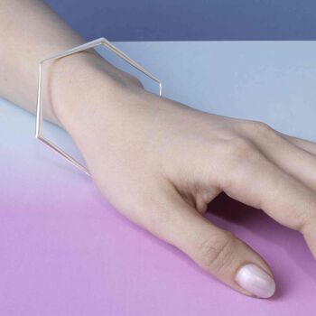 Sterling Silver Hexagon Tapered Bangle, 3 of 4