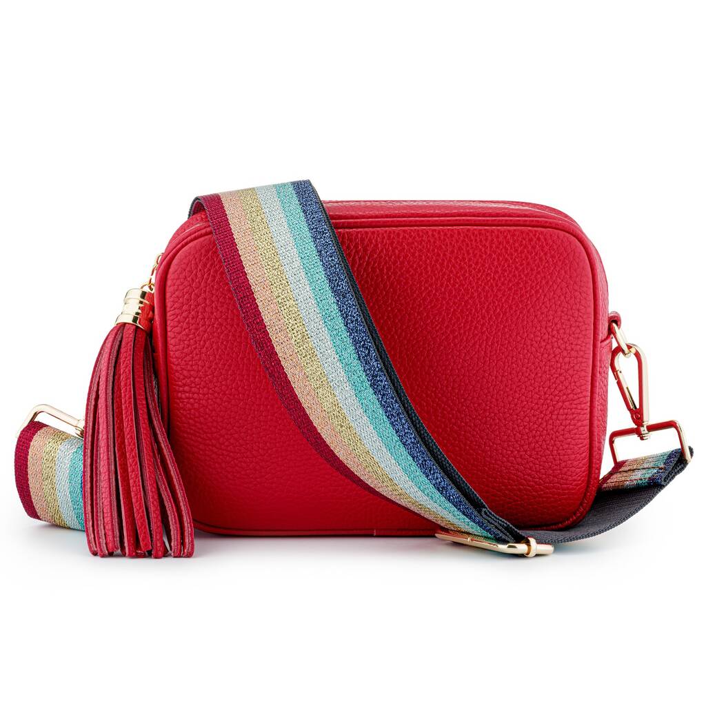 Red Sophia Bag With Rainbow Strap By Mila & Eve