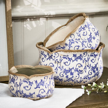 Personalised Gift Set Of Three Solene Blue Botanical Planters, 5 of 11