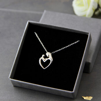 Sterling Silver Mother And Child Pendant Heart Necklace, 3 of 9