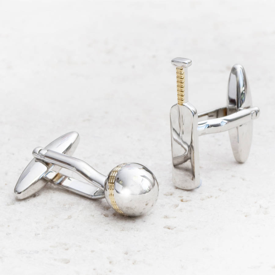 Image of Personalised Cricket Silver Cufflinks, Silver