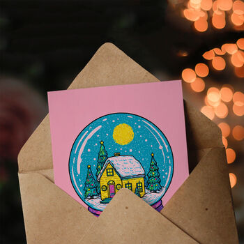 Colourful Winter Cabin Snow Globe Christmas Card For Kids, 3 of 6