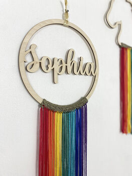 Personalised Wooden Name Hoop With Rainbow Fringing, 6 of 9