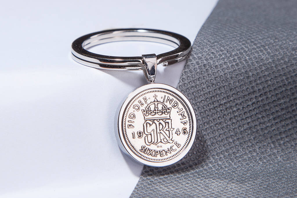 1946 80th Birthday Sixpence Coin Keyring Gift, 1 of 6
