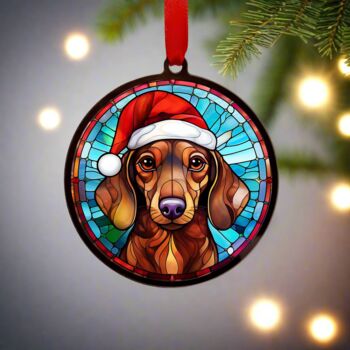 Dachshund Red In Santa Hat Suncatcher Decoration, 2 of 6