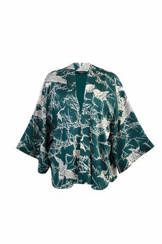 Japanese Crane Print Emerald Green And Ivory Short Kimono, 5 of 6