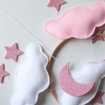 Cloud Star And Moon Baby Mobile White And Pink, 3 of 10