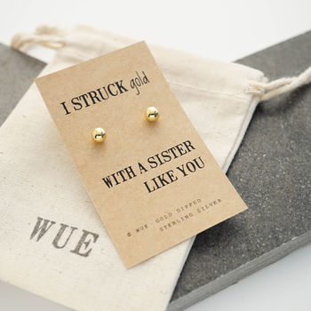 'Sister Struck Gold' Sterling Silver Plated Earrings, 2 of 2