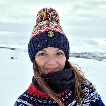 Midnight Blue Fairisle Reflective Super Bobble Hat, 3 of 5