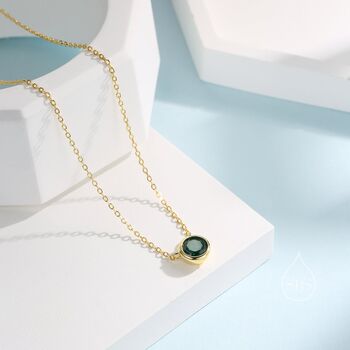 Emerald Green Cz Bezel Pendant Necklace, 5 of 11