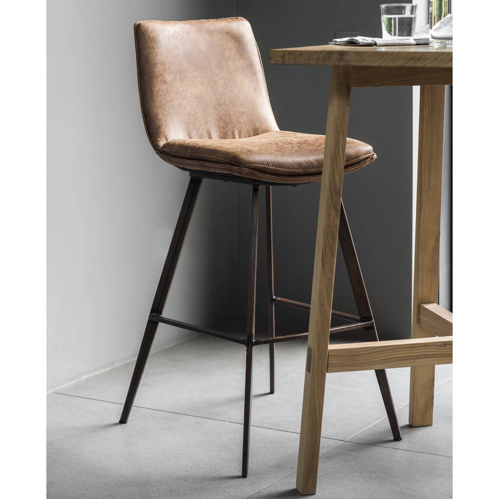 Vintage Brown Faux Leather Bar Stool Set Of Two By Primrose & Plum