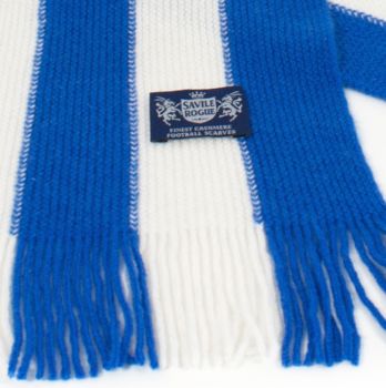 Vertical Cashmere Football Scarf In Blue And White, 3 of 3