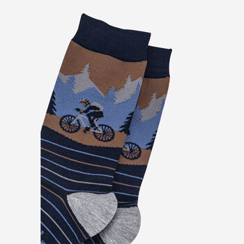 Striped Mountain Biking Bamboo Socks Men's Navy Blue, 3 of 4