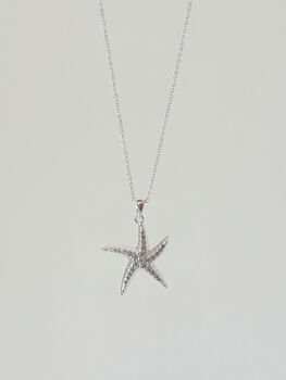 Sterling Silver Cubic Zirconia Starfish Pendant Necklace, 5 of 7