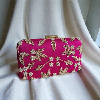 Hot Pink Pearl Rectangular Clutch Bag, 6 of 9