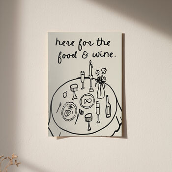 Here For The Food And Wine Illustrated Wall Art Print, 4 of 11