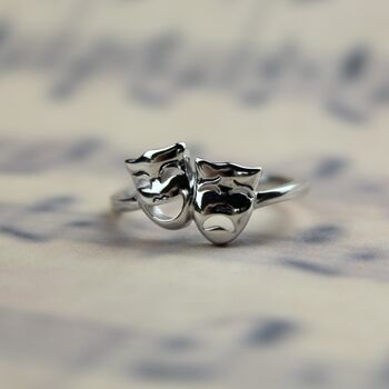Sterling Silver Comedy And Tragedy Theatre Ring, 5 of 7