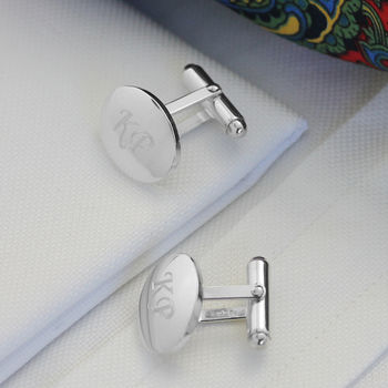 Domed Oval Sterling Silver Hinged Cufflinks, 6 of 8