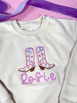 Floral Cowboy Boots Name Personalised Embroidered Sweatshirt, 2 of 4