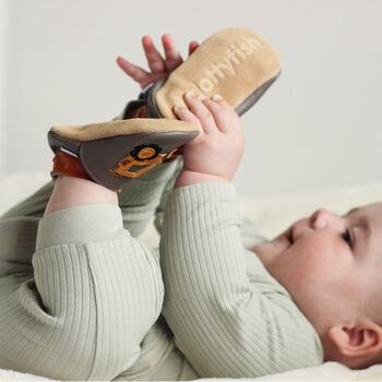 Dotty Fish Yellow Digger Soft Leather Baby Shoes With Barefoot Soles, 2 of 8