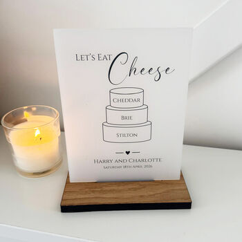 Classic Personalised Wedding Cheese Sign Opaque Acrylic, 2 of 5