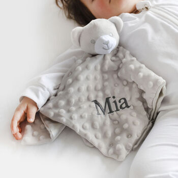 Personalised Grey Bobble Teddy Baby Comforter, 2 of 4