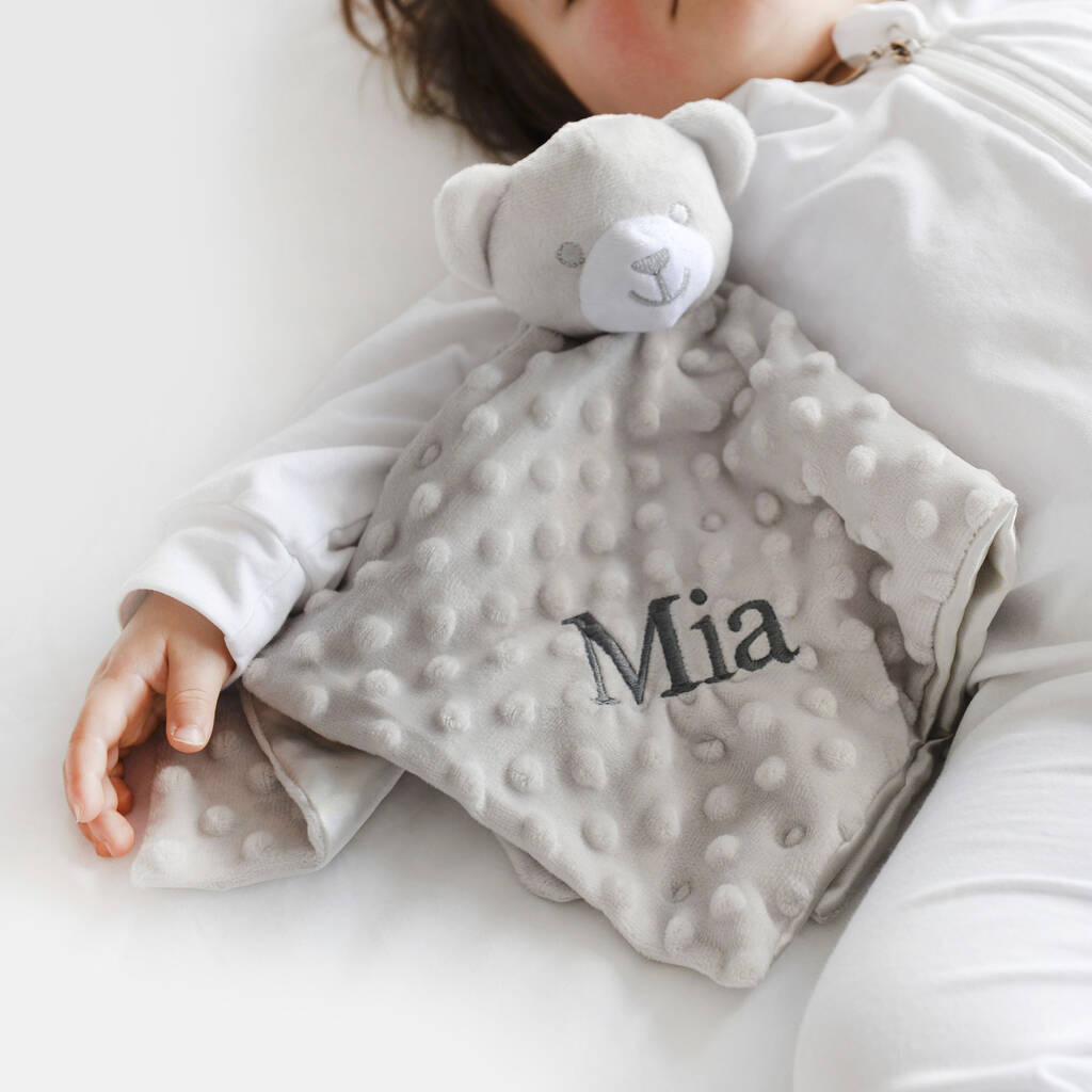 Personalised Grey Bobble Teddy Baby Comforter, 1 of 3