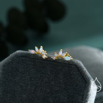 Sterling Silver Blue Opal Marquise Cluster Stud Earrings, 3 of 12