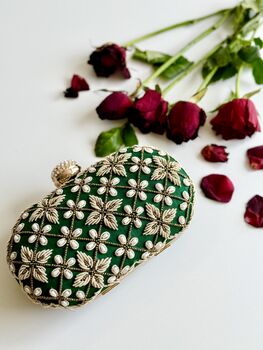 Jordan Oval Green Embroidered Clutch, 2 of 7