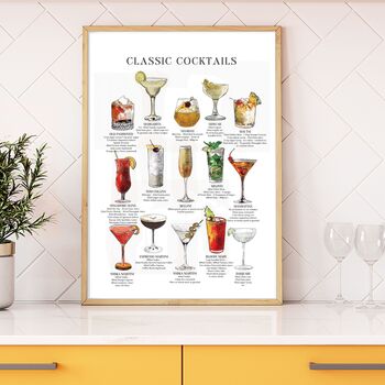 Classic Cocktails Chart Print With Recipes, 2 of 12
