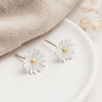 Sterling Silver And Gold Plated Daisy Stud Earrings – 7mm, 3 of 8