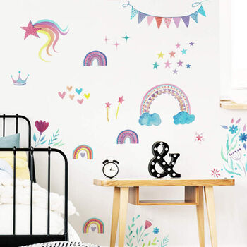 Bunting Rainbows Girl’s Room Decal Stickers, 5 of 6
