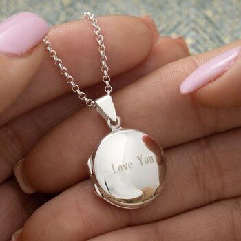 Engraved Sterling Silver Circle Dome Locket, 3 of 8