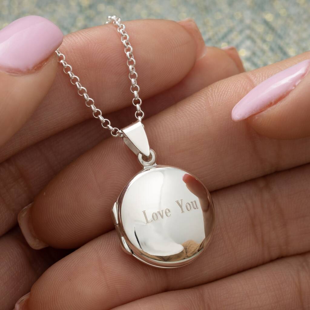 Engraved Sterling Silver Circle Dome Locket, 1 of 8