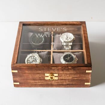 Personalised Four Watches Wood And Glass Watch Box, 5 of 7