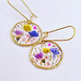 Pressed Flowers Circle Drop Earrings Small Hand Made, thumbnail 1 of 12