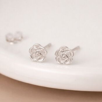Sterling Silver Rose Stud Earrings – 6mm, 2 of 11